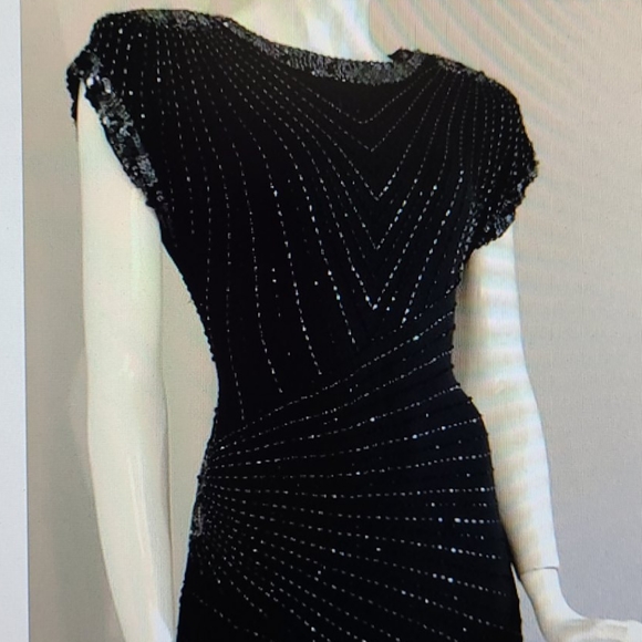 Oleg Cassini Vintage Black Beaded Sequin Dress - Picture 6 of 16